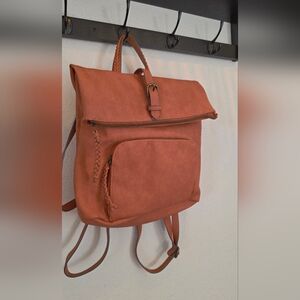 Sonoma Goods For Life Essential Backpack Cognac Faux Leather Woven Boho Medium